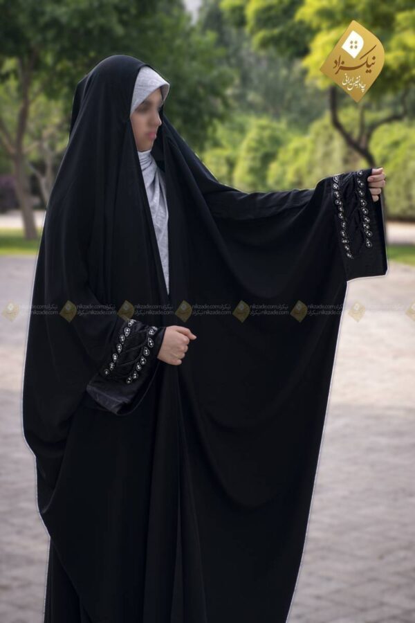 چادر جده یاسمین منجوق‌دوزی طرح اشکی - حجاب نیکزاد تولید کننده چادر و ملزومات حجاب بانوان