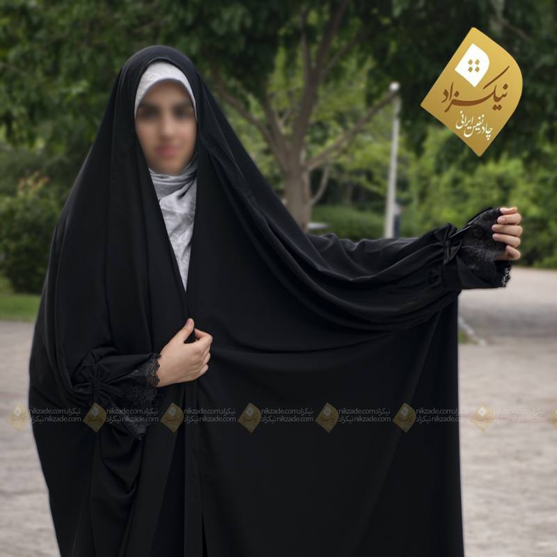 چادر جده سنبادی آستین چین دار گیپور پاپیون دار - حجاب نیکزاد